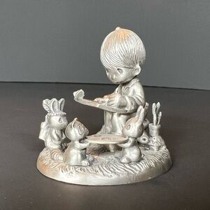 Precious Moments-PEWTER-Mini Figurine-Rare Vintage-Artist With Woodland Animals